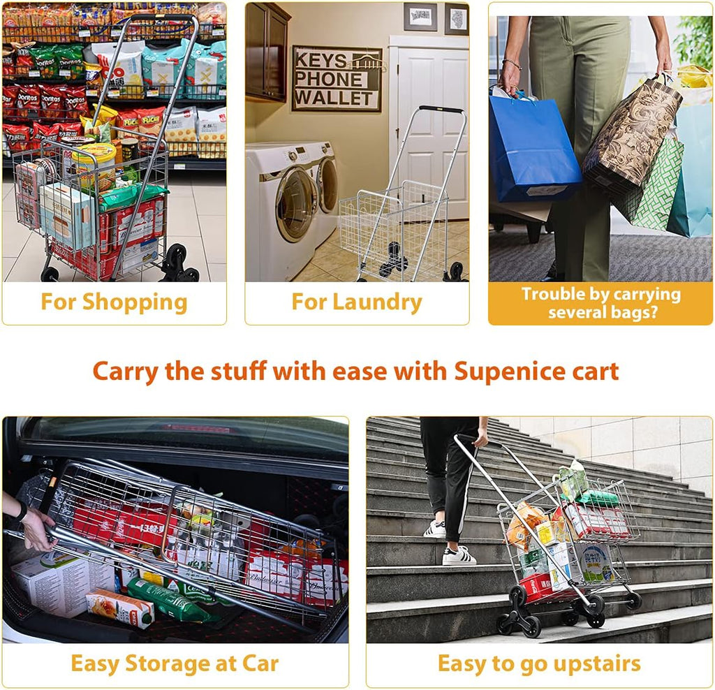 Grocery Shopping Cart with Wheels, 66 LBS Capacity, Collapsible A368