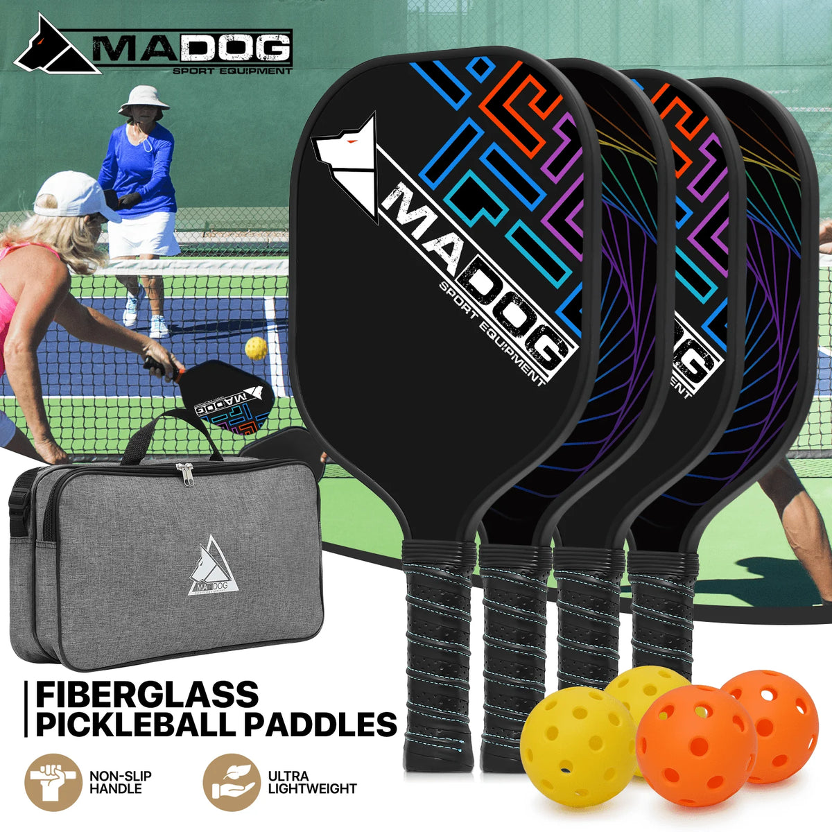 Carbon Fiber Pickleball Rackets Set of 4 with 4 Balls T986196