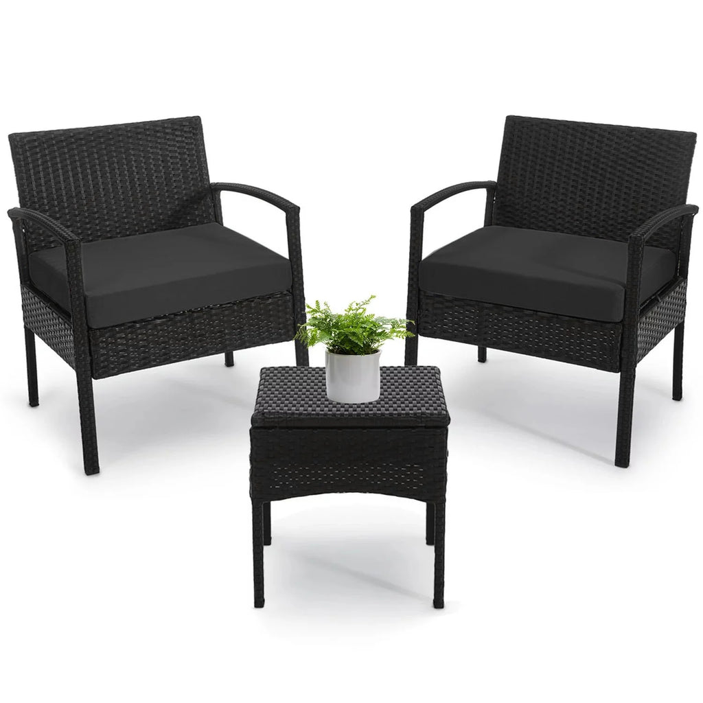 3 Piece Rattan Bistro Set with Side Table and Cushions N3339