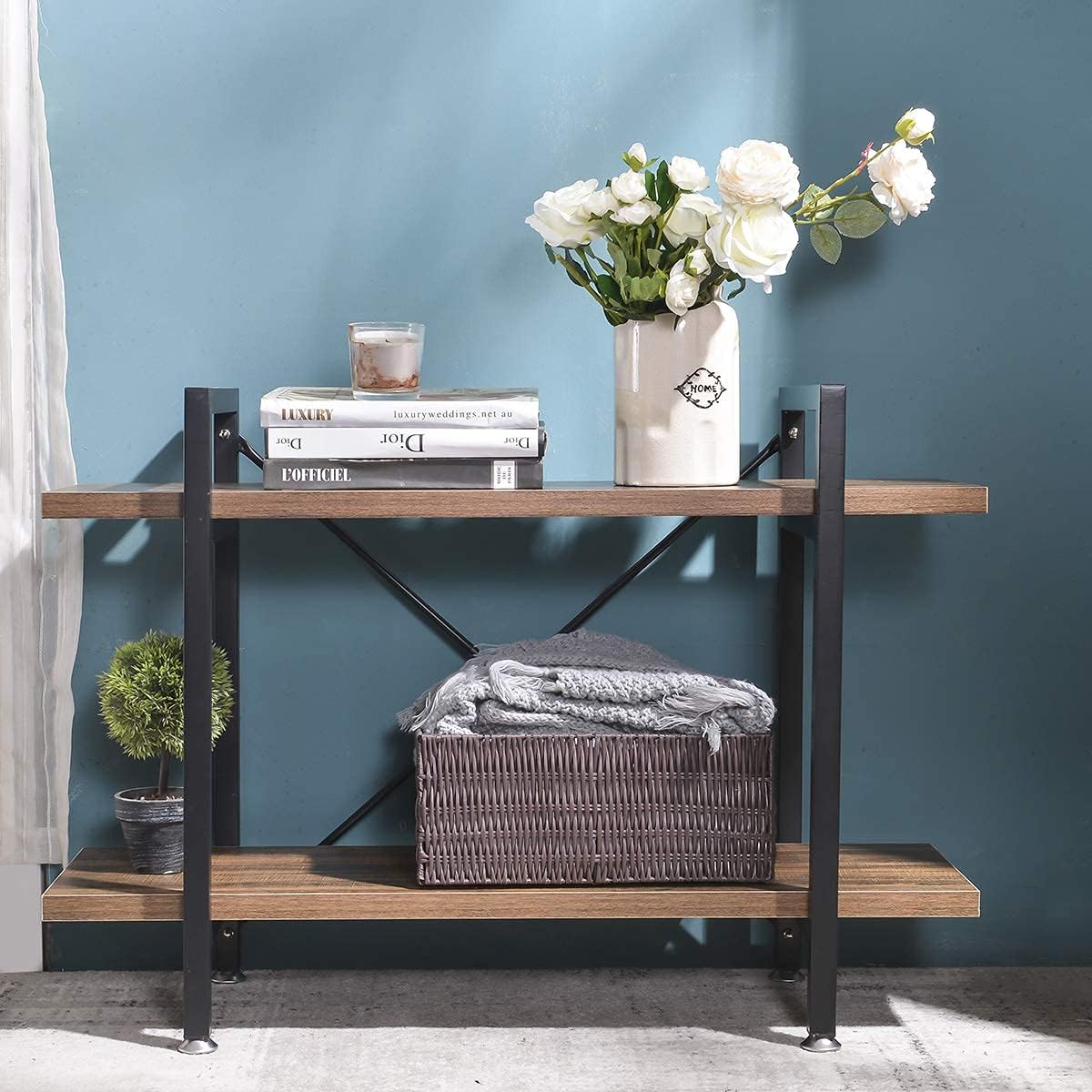 Rustic Wood and Metal 2 Tier Bookshelves P452332