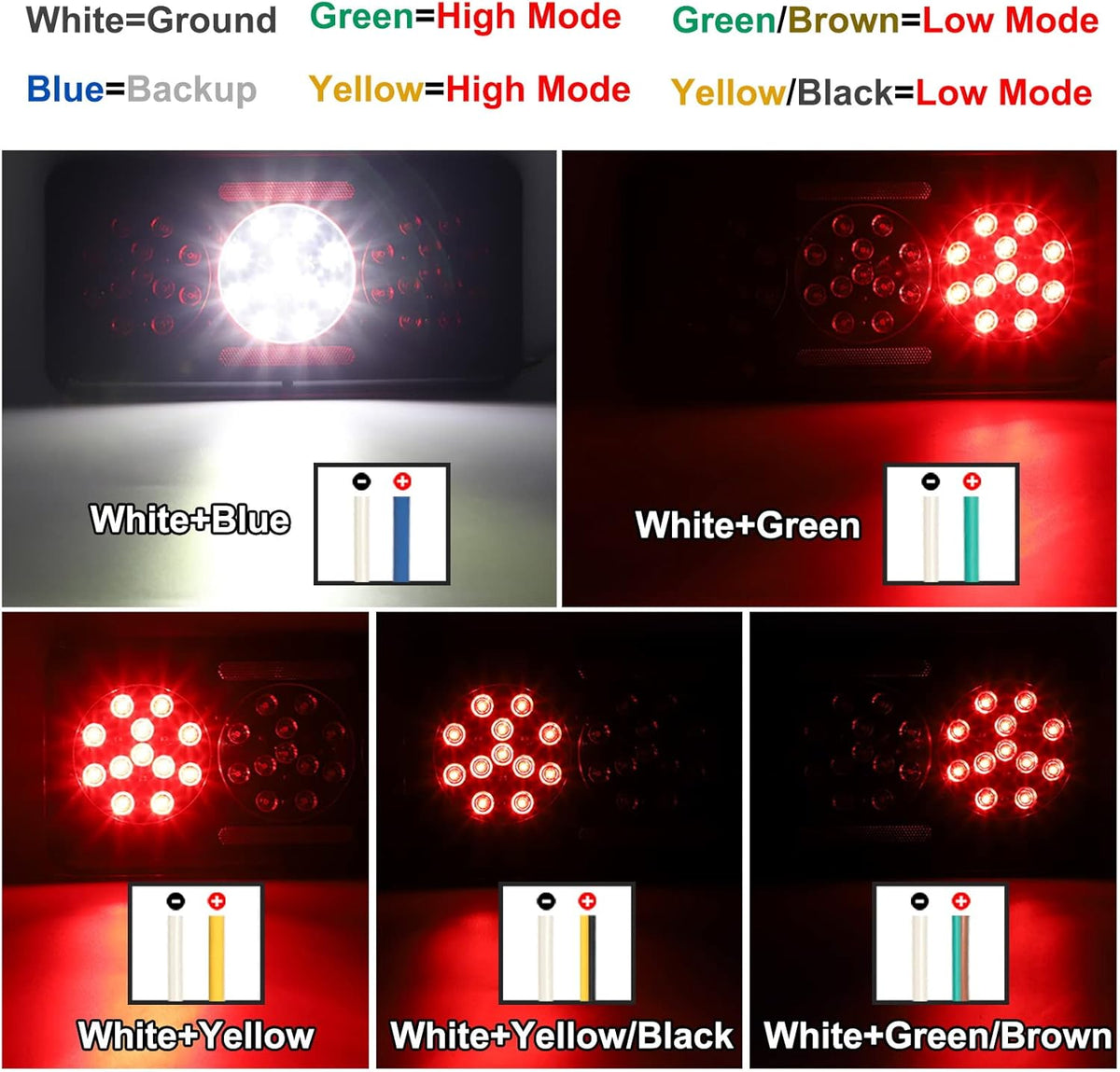 2Pcs Rectangle LED Trailer RV Tail Lights Red and White G254