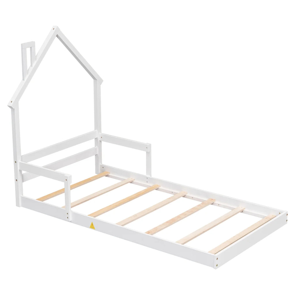 Twin Grey Wood Floor Bed Frame with Roof R4577