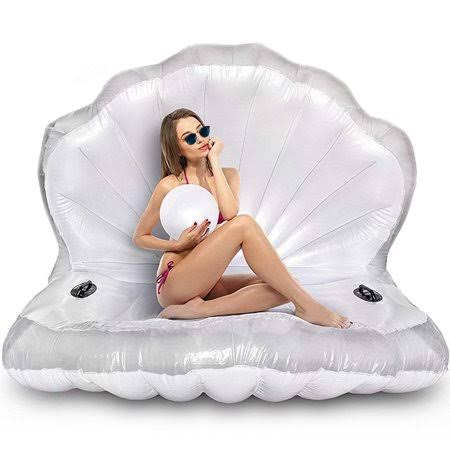 White Inflatable Pool Float with Pump S696