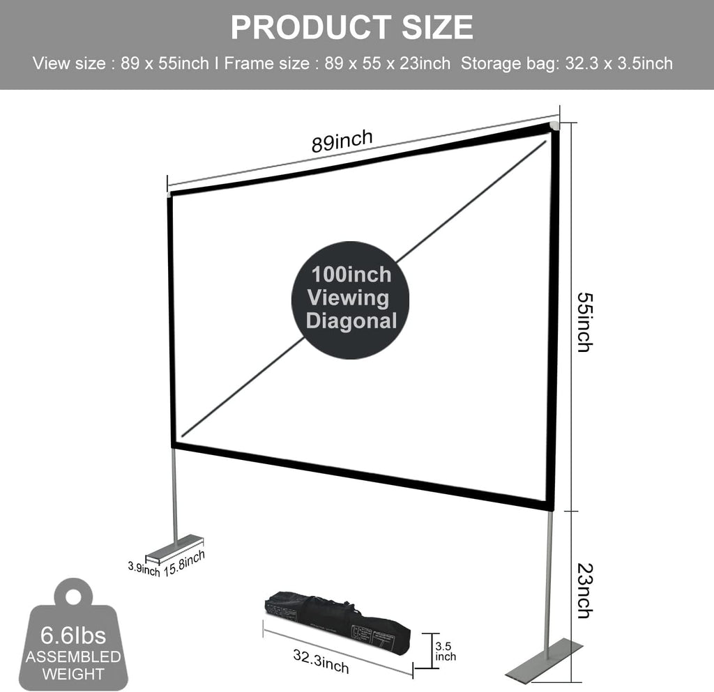 100 inch 16:9 Portable Projector Screen with Stand and Carry Bag A140