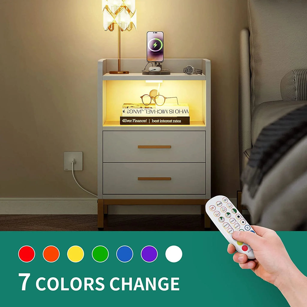 White Night Stand with 2 Drawers and Charging Station P1958