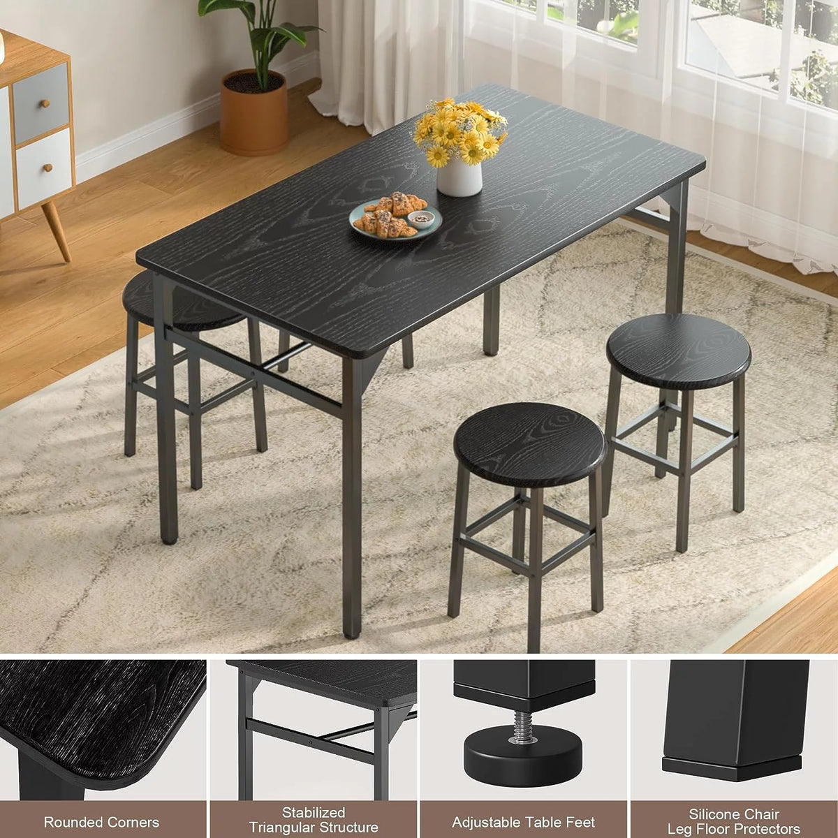 Black Dining Table Set for 4 Y3960