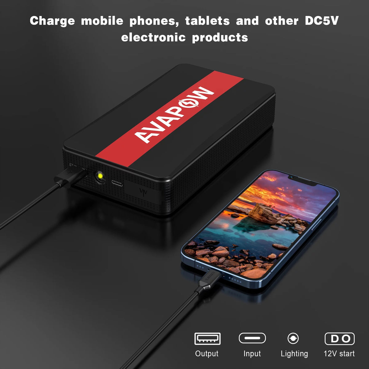 1000A Peak 12V Car Jump Starter Power Bank with LED Light I2706