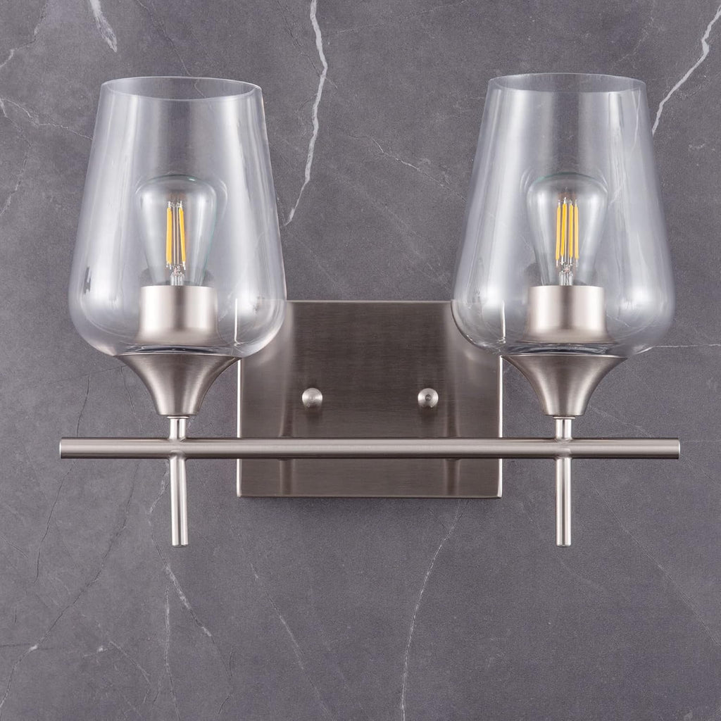 2-Light Brushed Nickel Vanity Lights with Clear Glass Shade P22186