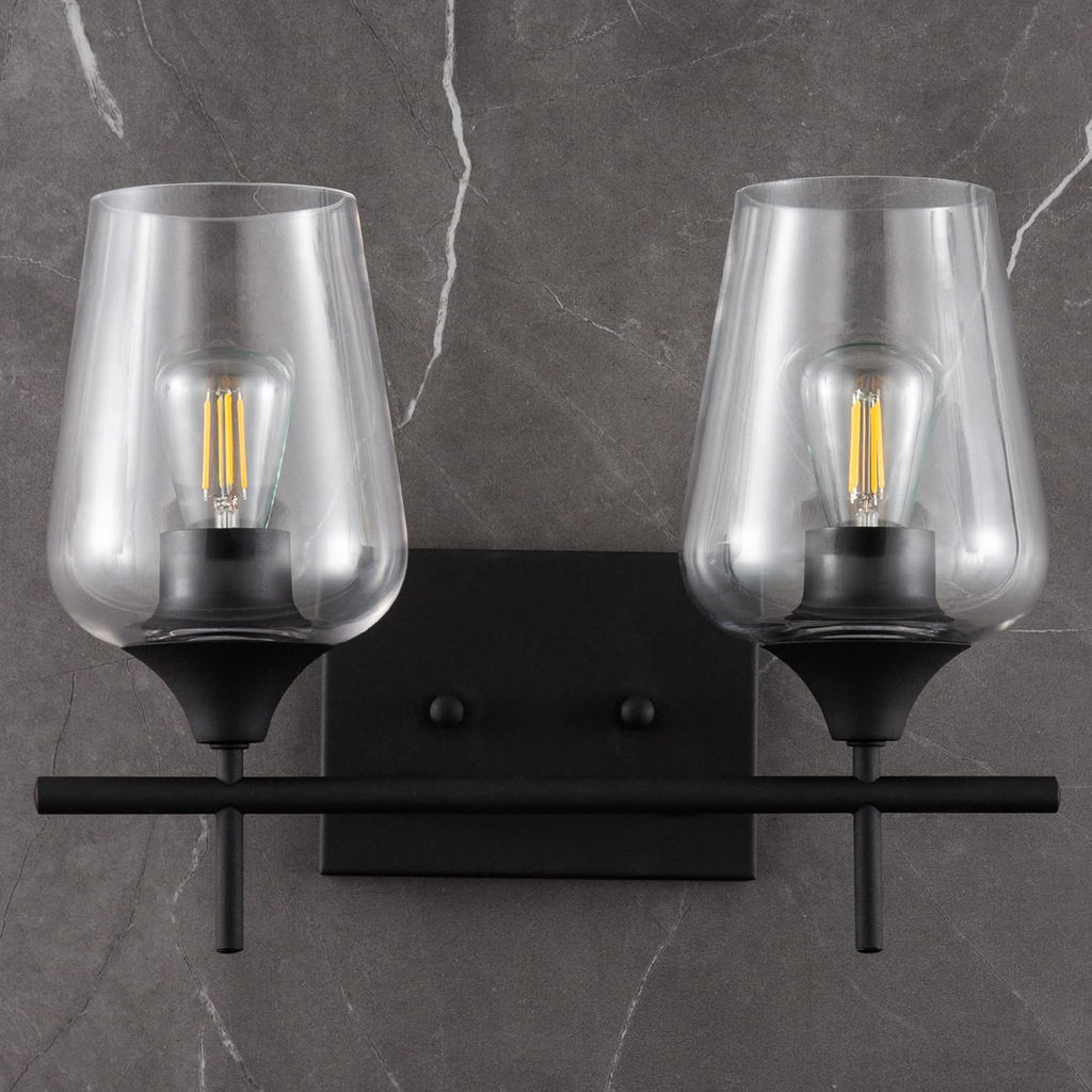 2-Light Brushed Nickel Vanity Lights with Clear Glass Shade P22186