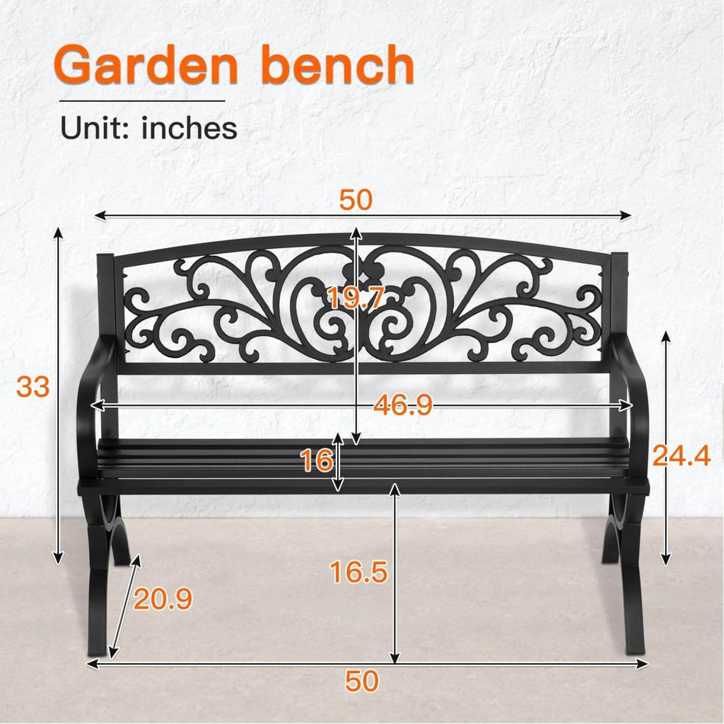 50-in Black Metal Garden Bench with Armrests H963