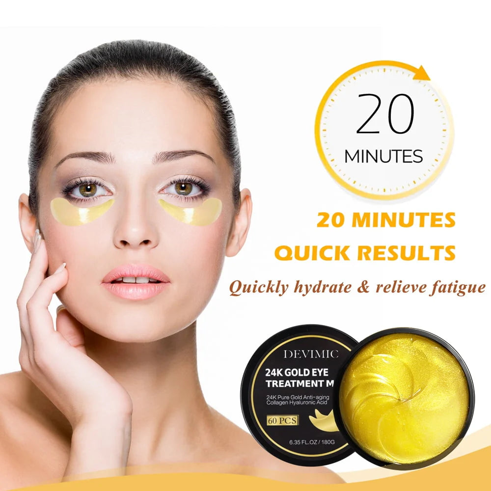 24K Gold Eye Mask, 30 Pairs Gel Under Eye Patches Q936