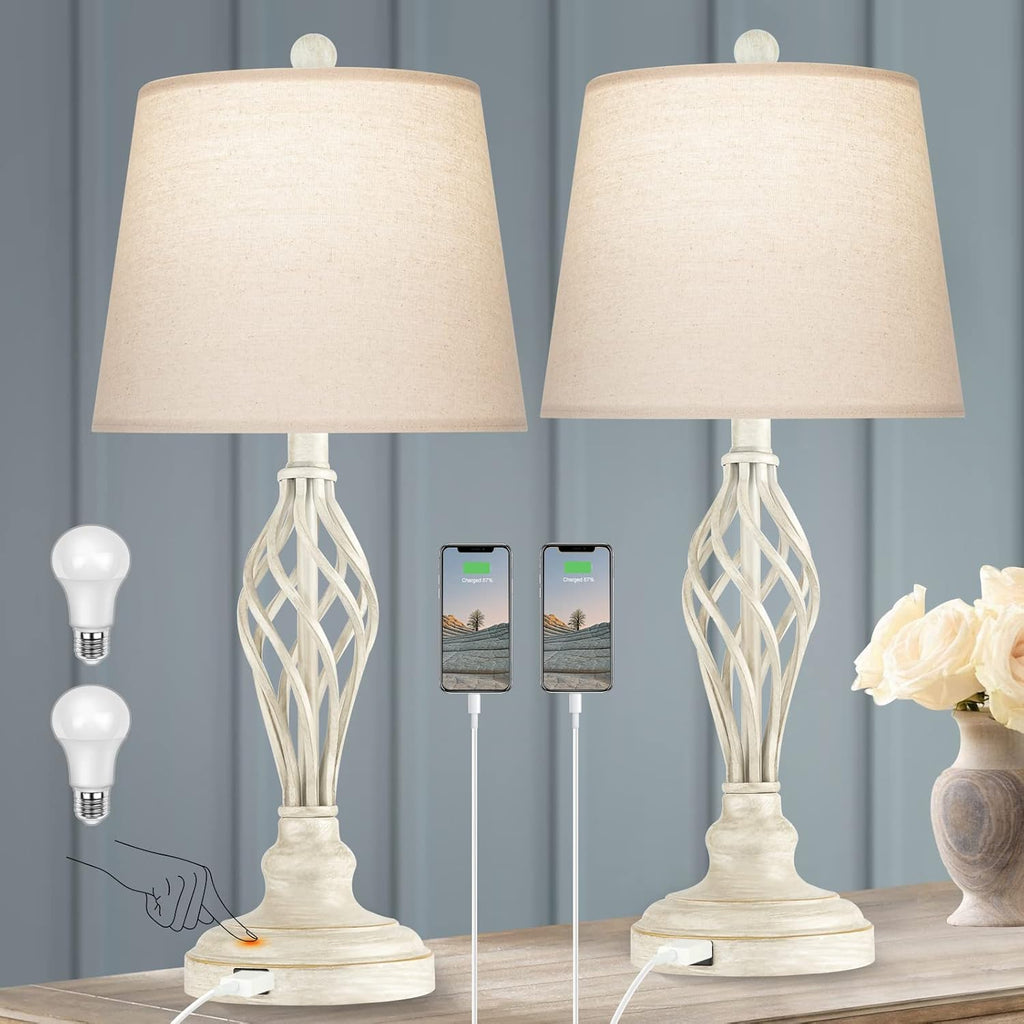 Touch Control Table Lamp Set of 2, 3-Way Dimmable with USB Port, Daylight White 5000K J50716