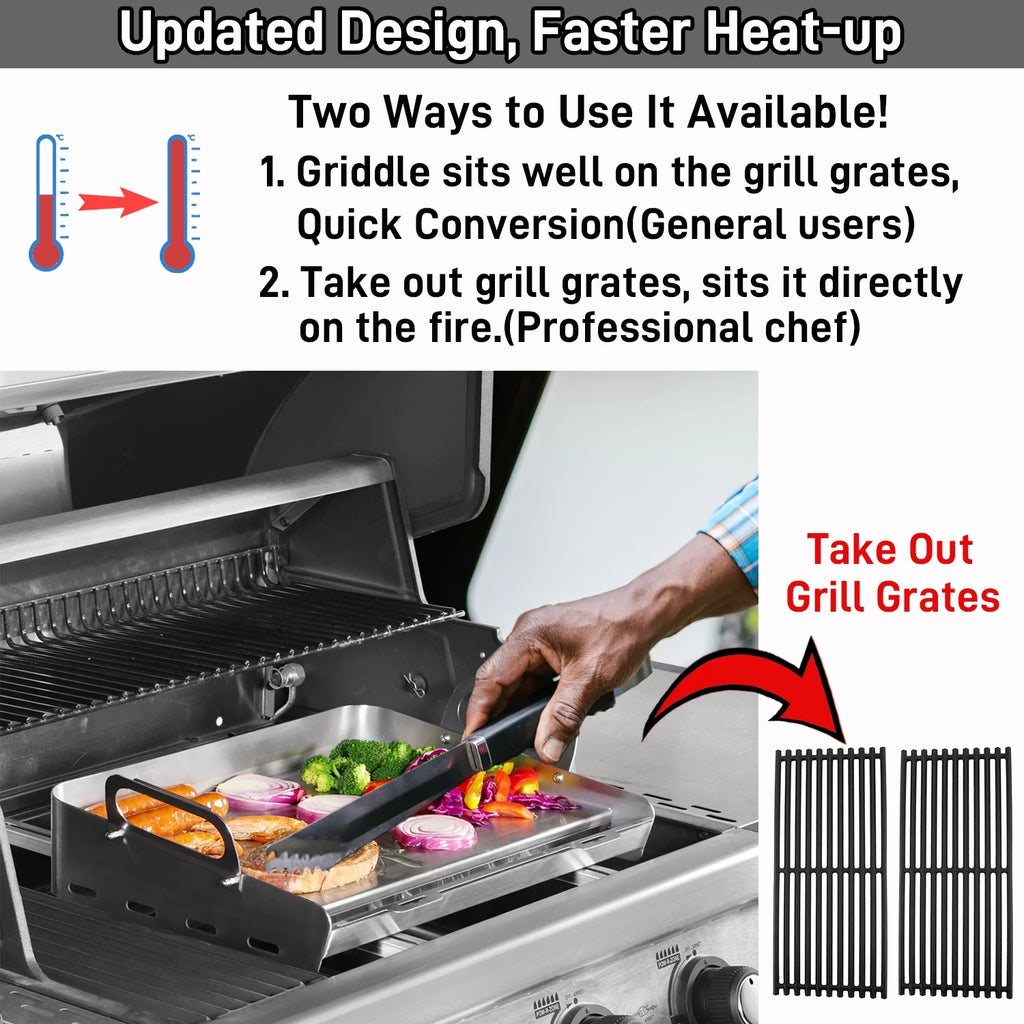 Flat Top Grill Griddle with Removable Grease Tray, 24 x 16 Stainless Steel C480291