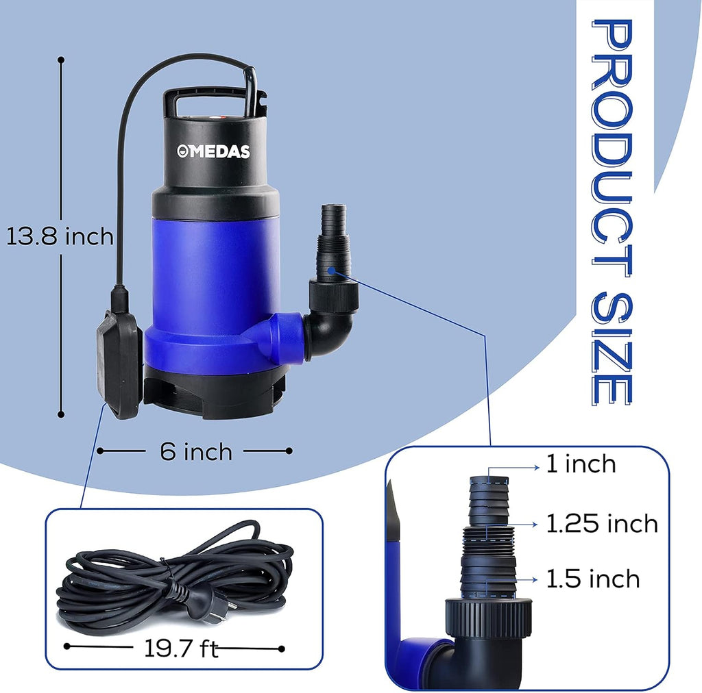Electric 3 in 1 Submersible Pump 3/4HP 500W 3302GPH with Float Switch U290110