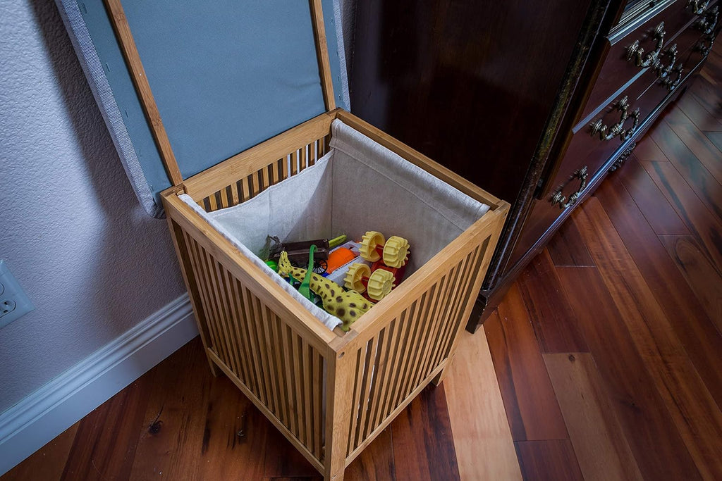 Bamboo Laundry Storage Basket Ottoman 21 Inch Tall Brown and White H478