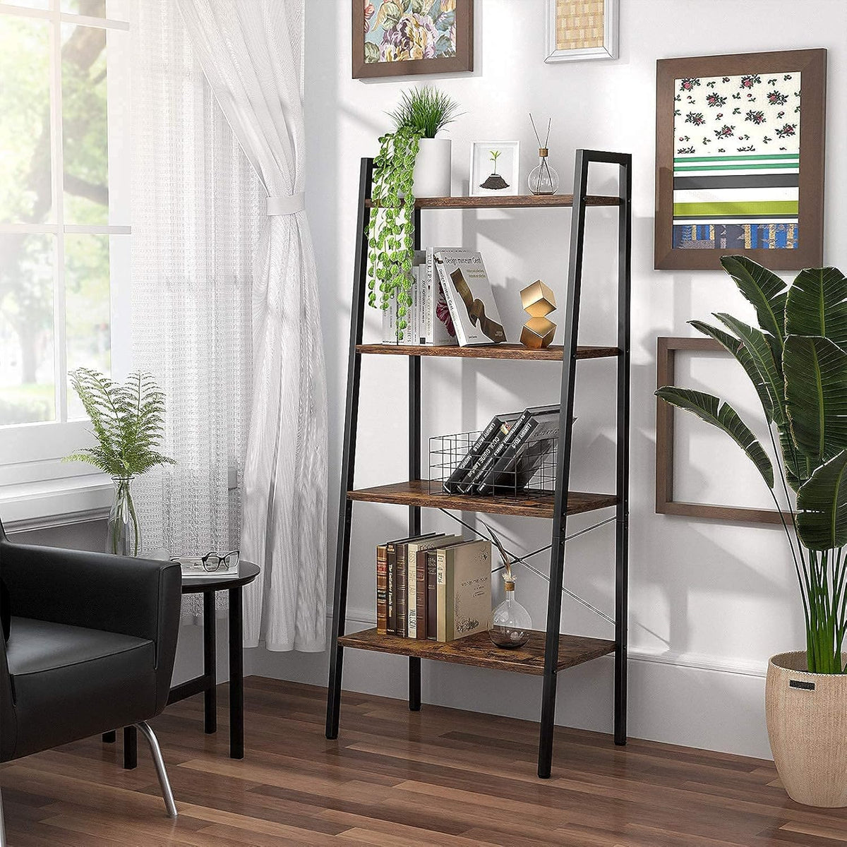 4-Tier Wood Ladder Shelf Bookcase O81845