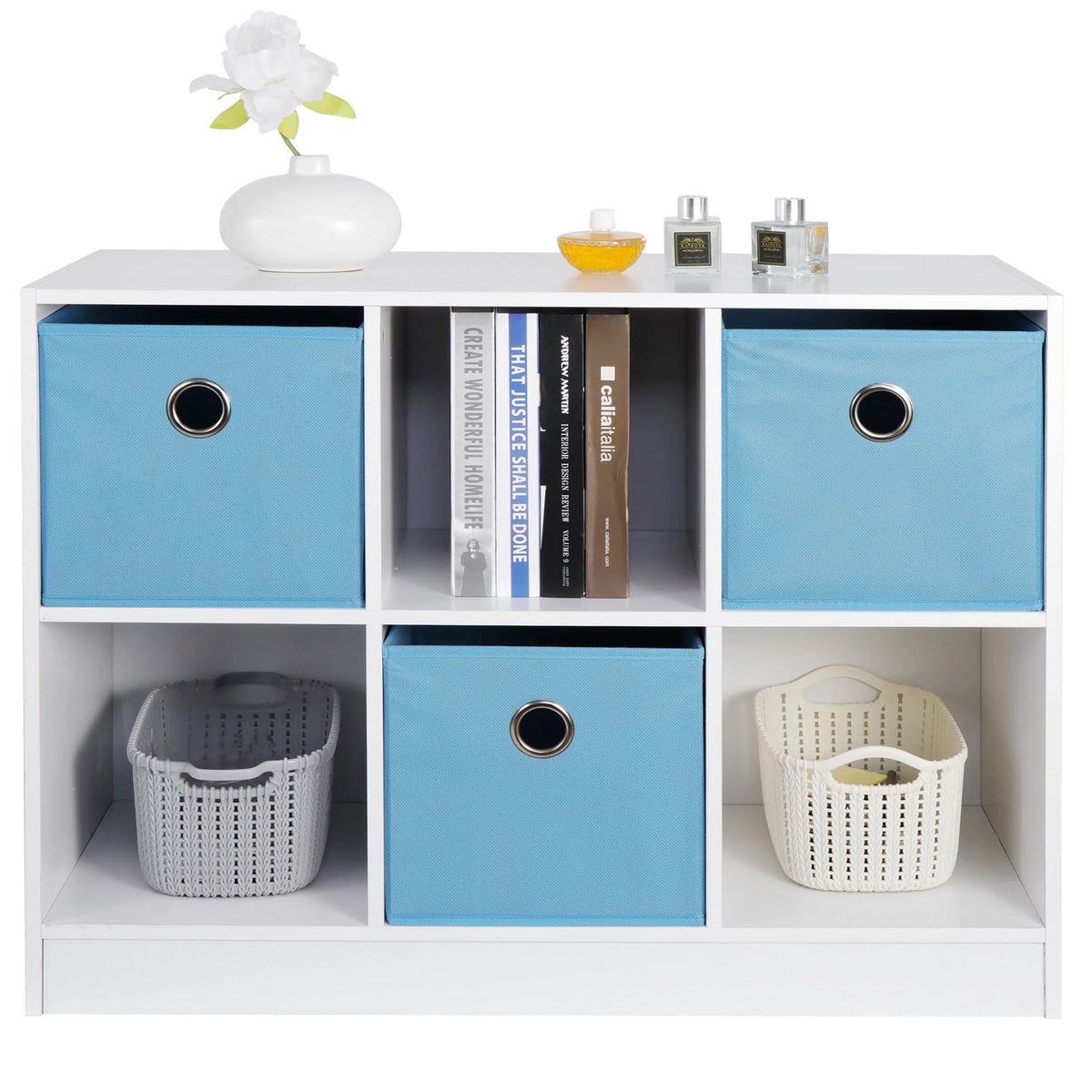 6 Cube Storage Organizer with 3 Fabric Bins C78541
