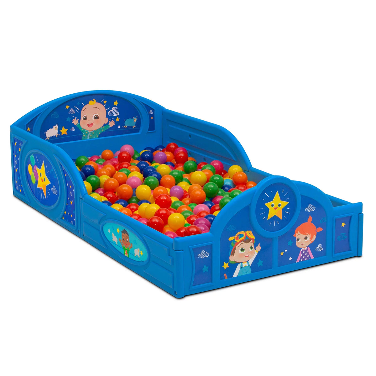 Blue Toddler Bed with Built-In Guardrails W39684