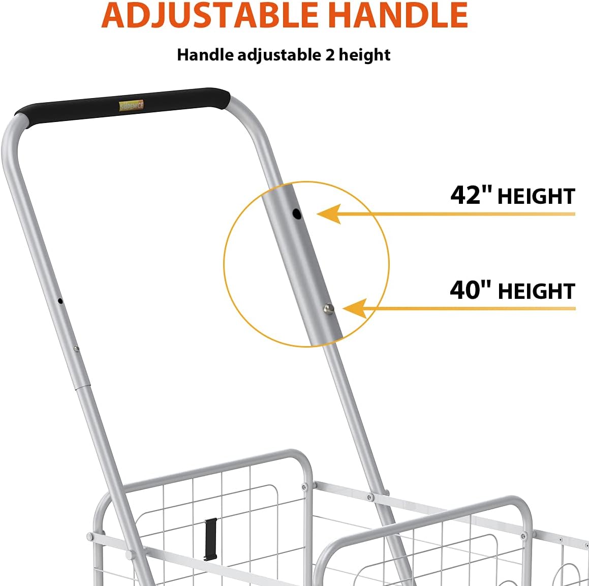 Grocery Shopping Cart with Wheels, 66 LBS Capacity, Collapsible A368