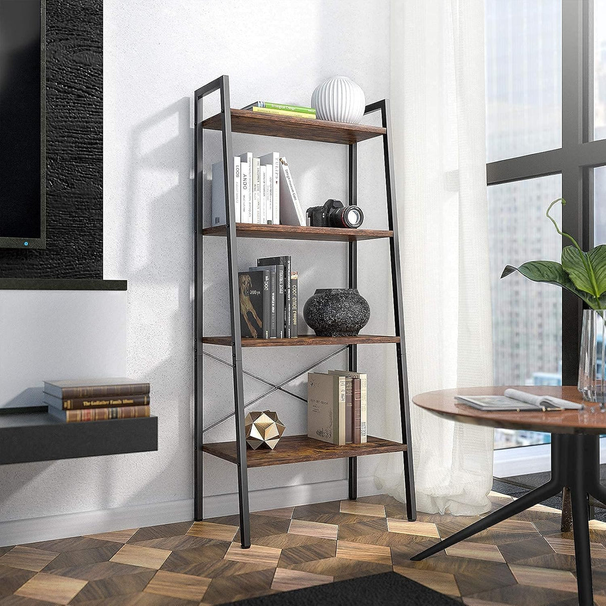 4-Tier Wood Ladder Shelf Bookcase O81845