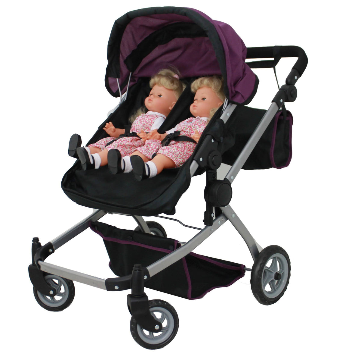 Purple & Black Twin Doll Pram/Stroller G79824
