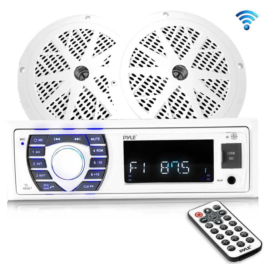 5.25 Inch Bluetooth Marine Stereo Receiver & Speaker Kit, White W136601
