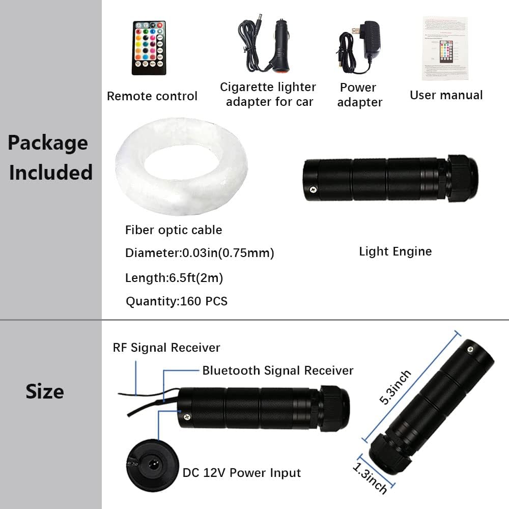 Car Use Bluetooth 6W RGB LED Fiber Optic Light Star Ceiling Kit D21710