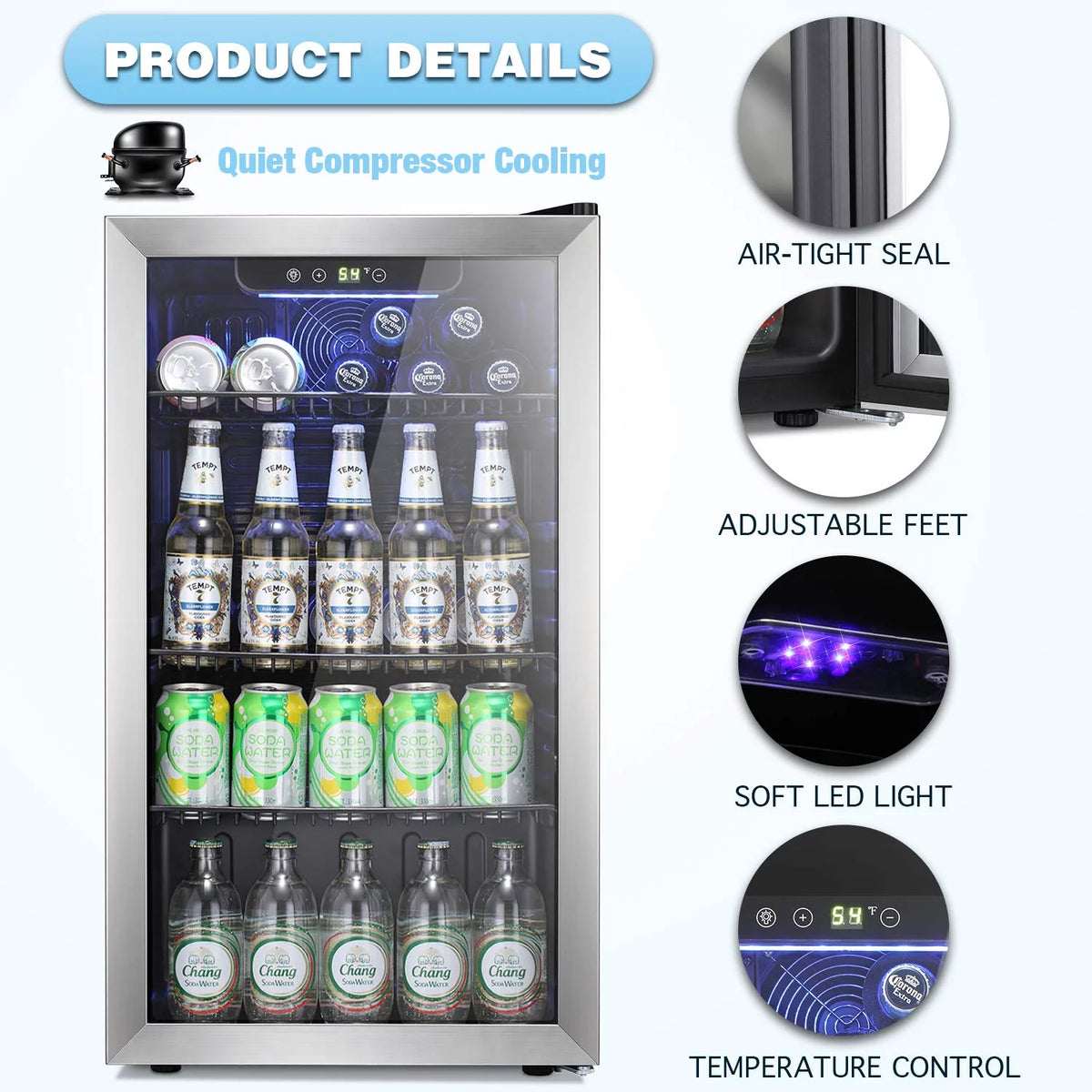 3.2Cu.ft 120 Can Glass Door Beverage Refrigerator Cooler C176