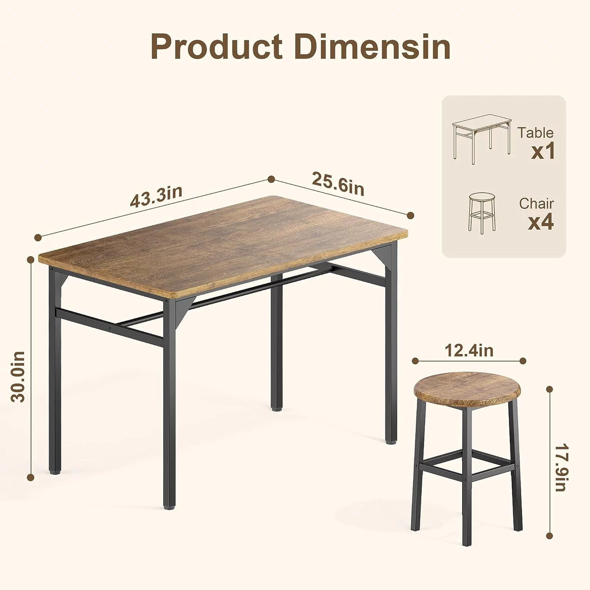 Black Dining Table Set for 4 Y3960