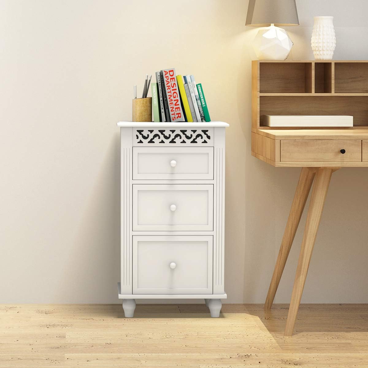 White 3 Drawer Wood Storage Cabinet F74789