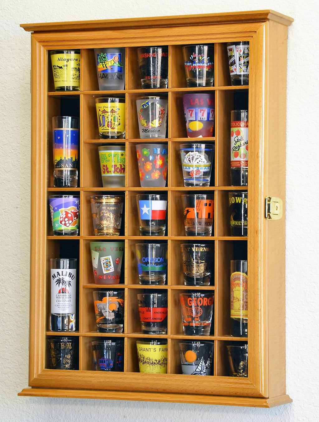 Oak Shot Glass Display Case Wall Rack L563991