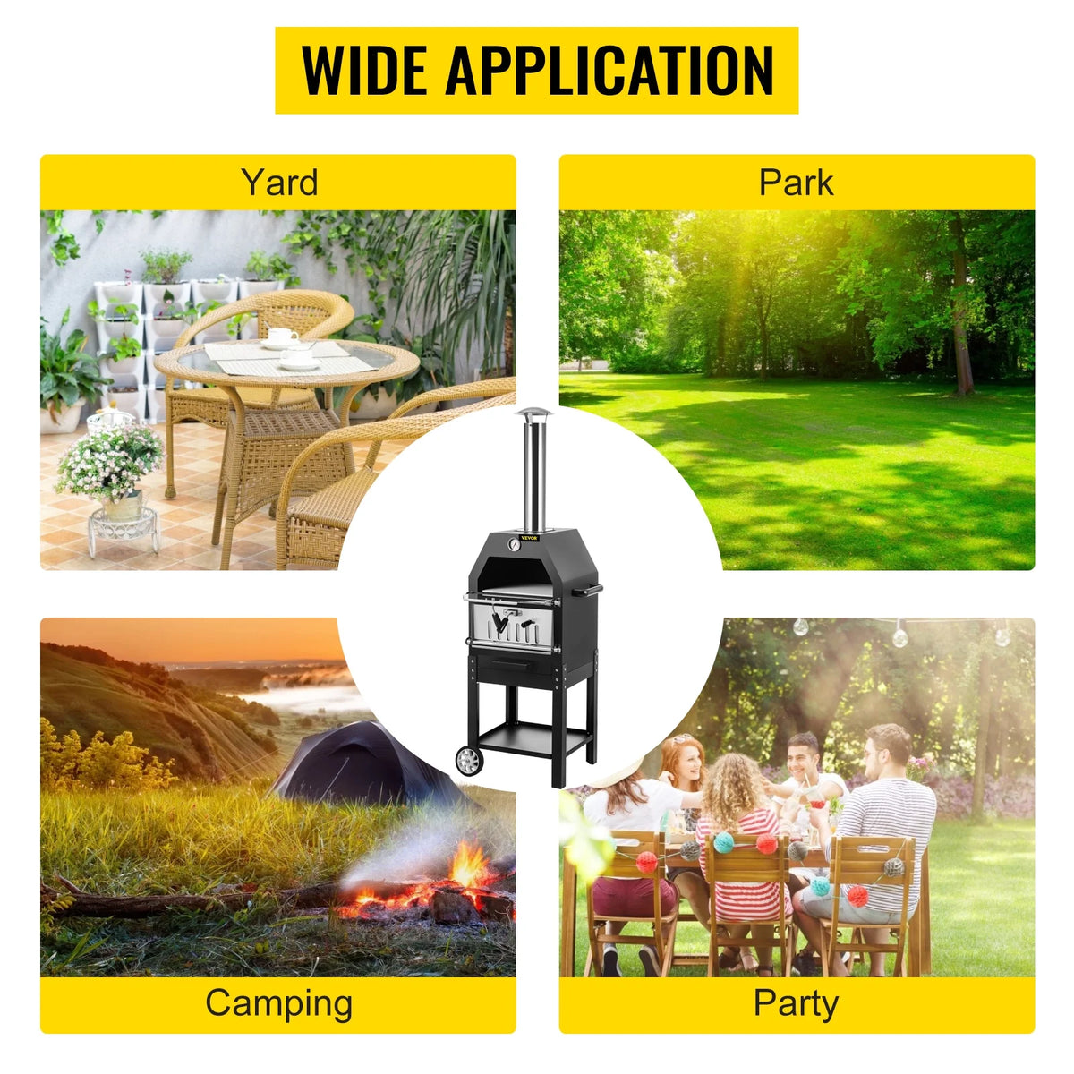 12 Wood Fire Outdoor Pizza Oven with 2 Removable Wheels F350957