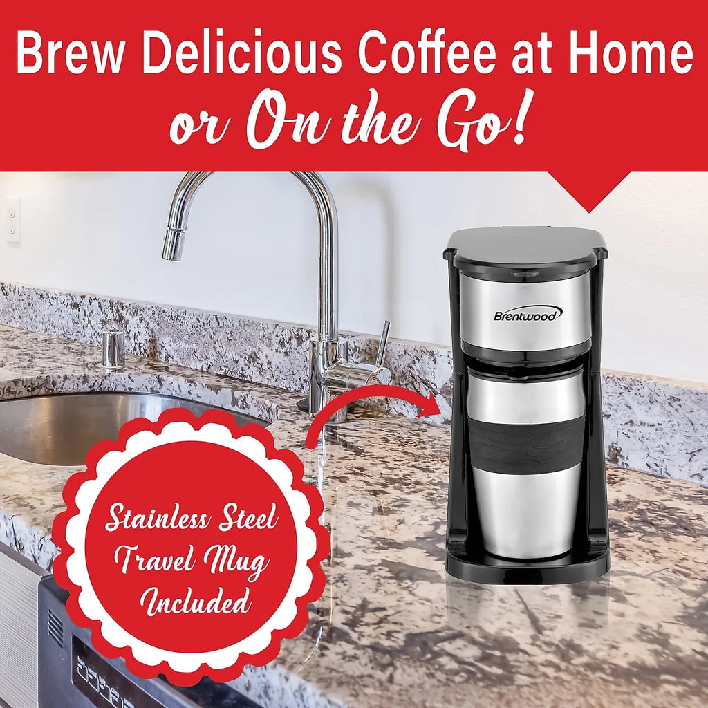 Portable Single-Serve Coffee Brewer with 14 oz Travel Mug P355845