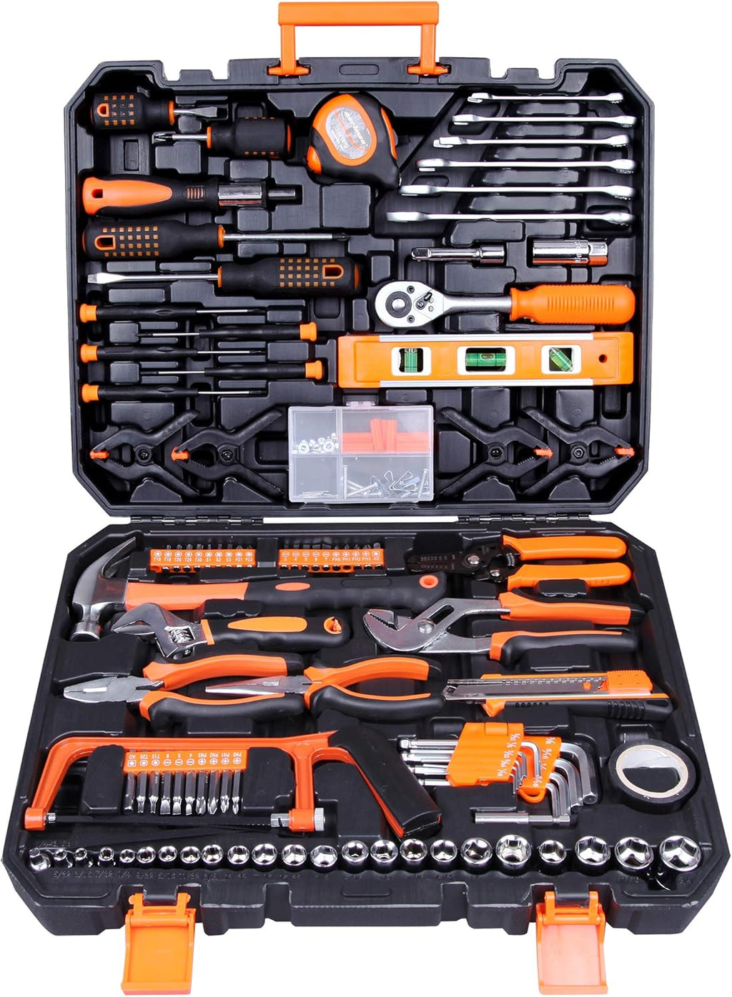 168 Pcs Orange General Household Hand Tool Kit with Storage Case Q76896
