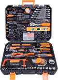 168 Pcs Orange General Household Hand Tool Kit with Storage Case Q76896