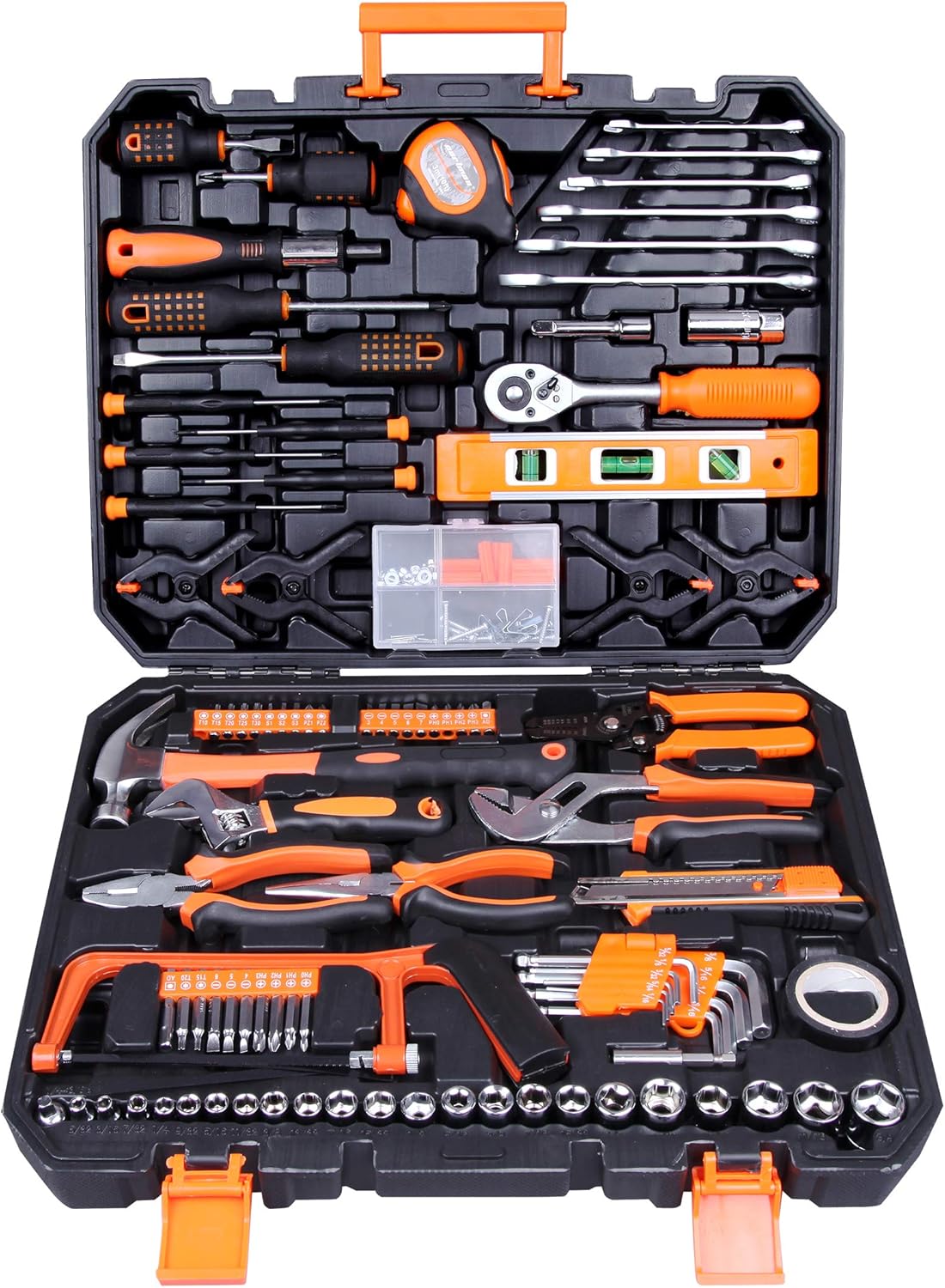 168 Pcs Orange General Household Hand Tool Kit with Storage Case Q76896