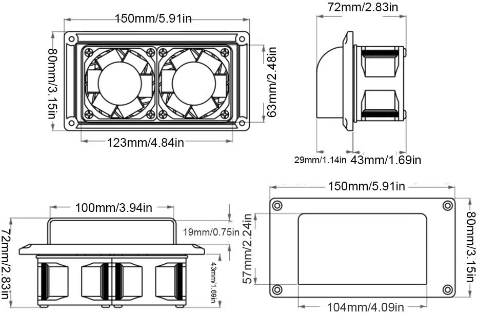 12V 25W RV Side Air Vent Exhaust Fan with Mounting Screws U3625