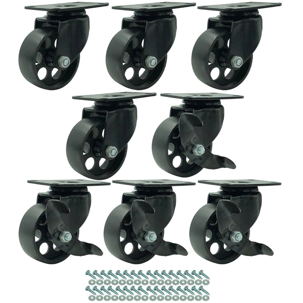8 Pck Black Metal Caster Wheels with Screws S84607