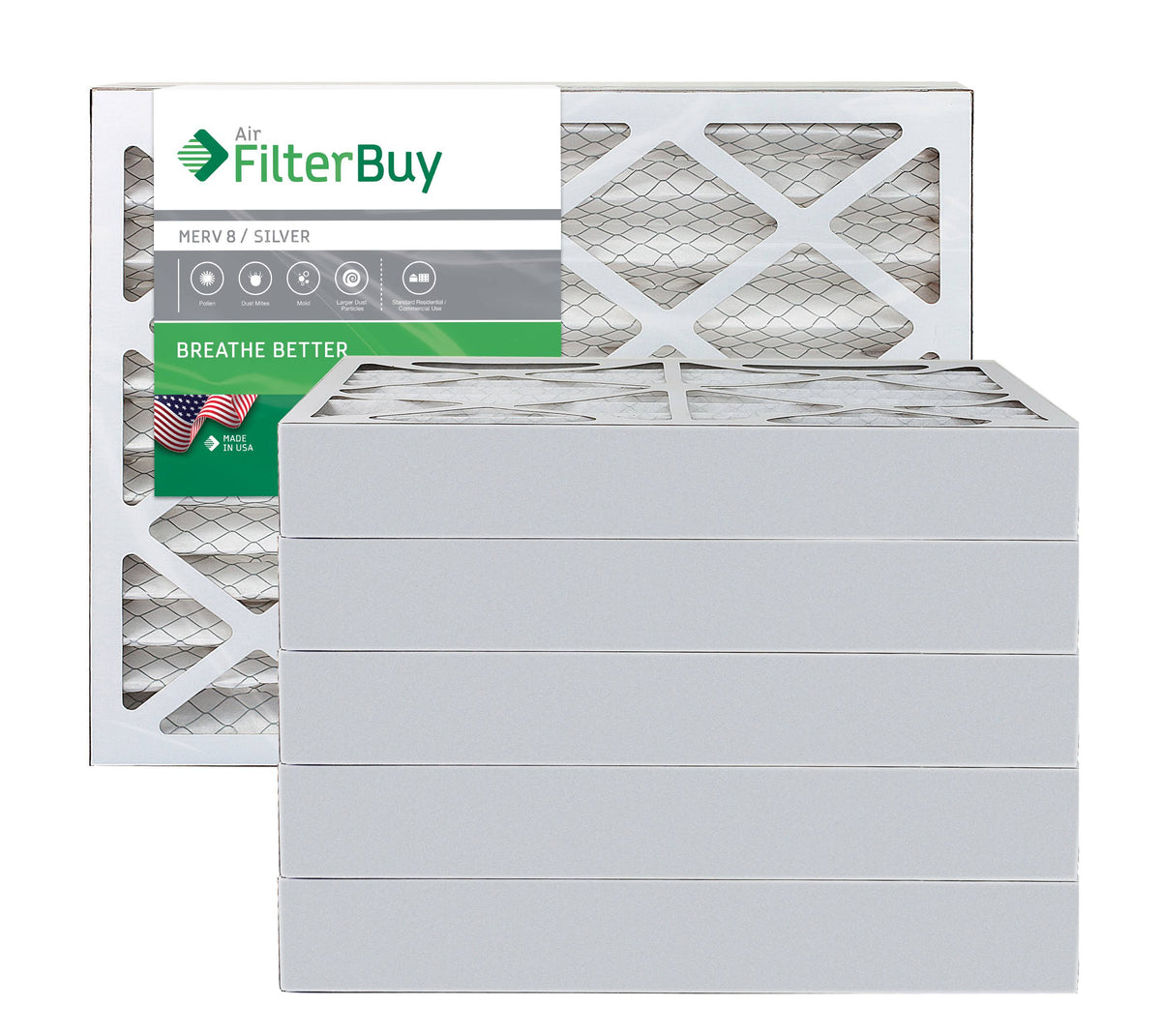 Silver MERV 8 8x16x4 Pleated AC Furnace Air Filter, Pack of 6 N122