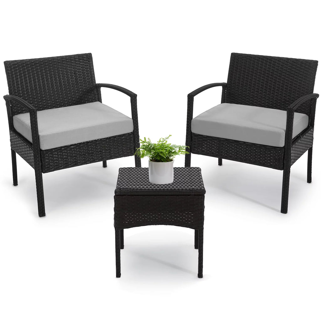 3 Piece Rattan Bistro Set with Side Table and Cushions N3339