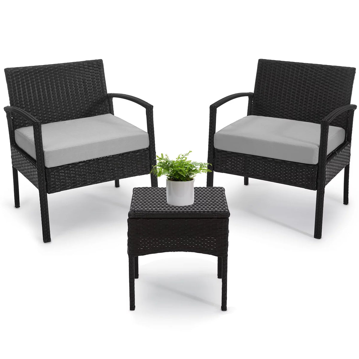 3 Piece Rattan Bistro Set with Side Table and Cushions N3339