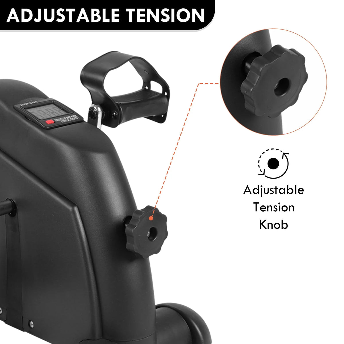 Black Under Desk Exercise Bike with LCD Display A954
