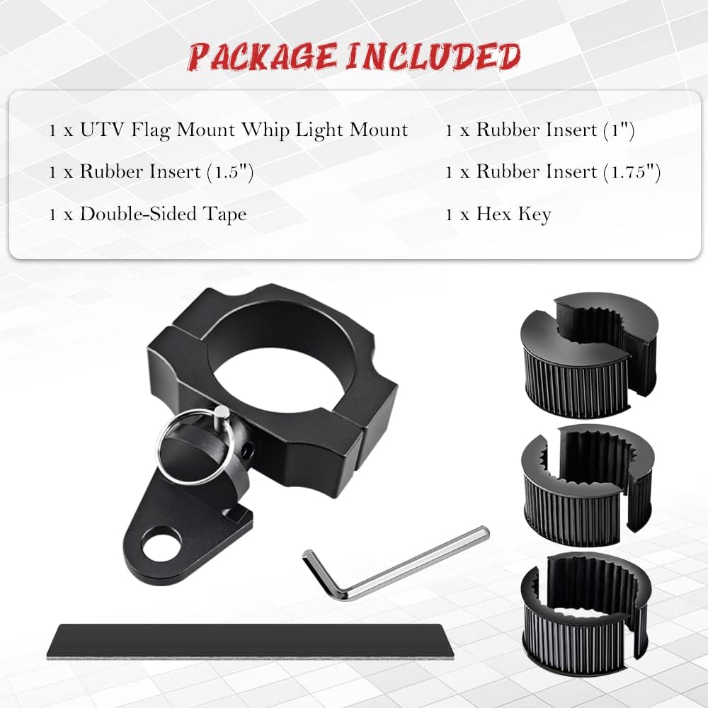 UTV Whip Light Mount Bracket Quick-Release Adjustable Flag Antenna Holder Tube Clamp for 1 Inch to 2 Inch Roll Bar, 2PC M6866