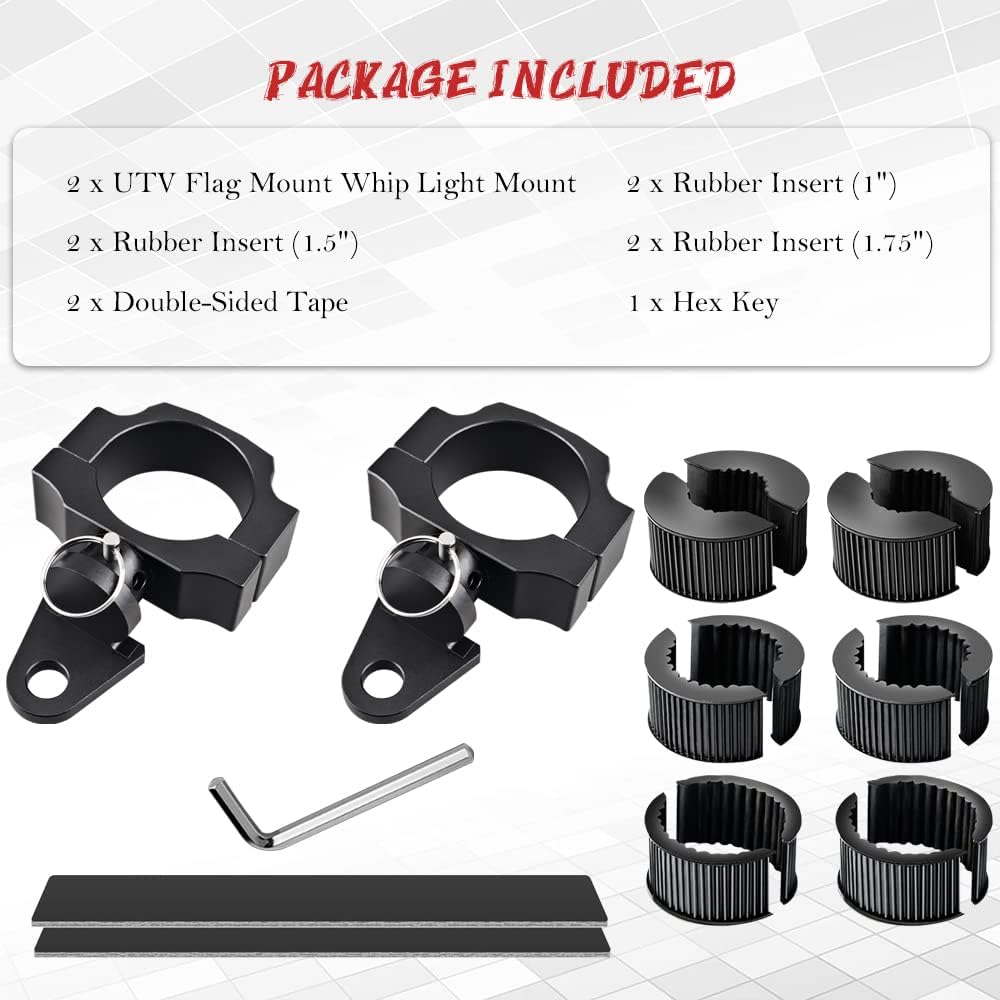 UTV Whip Light Mount Bracket Quick-Release Adjustable Flag Antenna Holder Tube Clamp for 1 Inch to 2 Inch Roll Bar, 2PC M6866