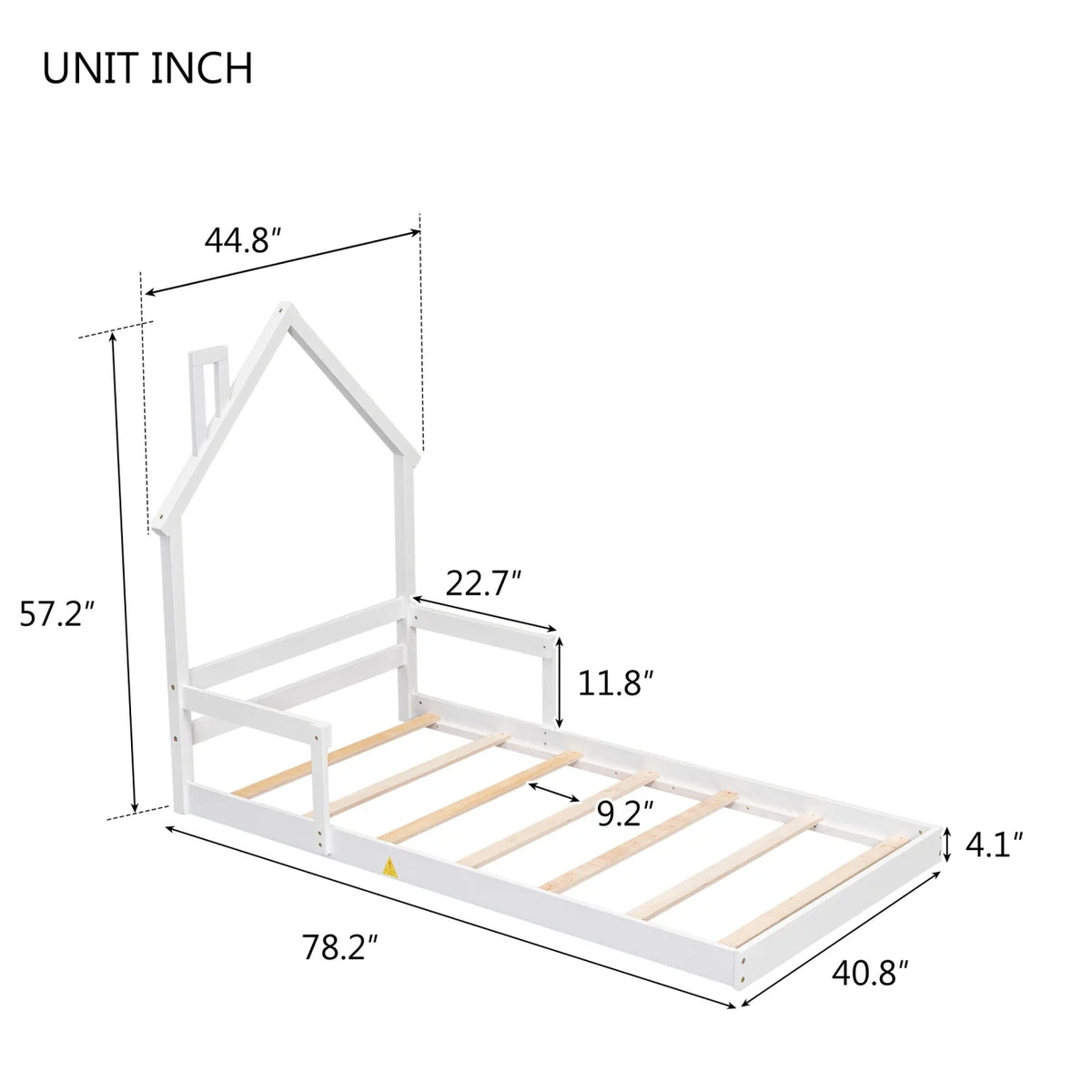 Twin Grey Wood Floor Bed Frame with Roof R4577