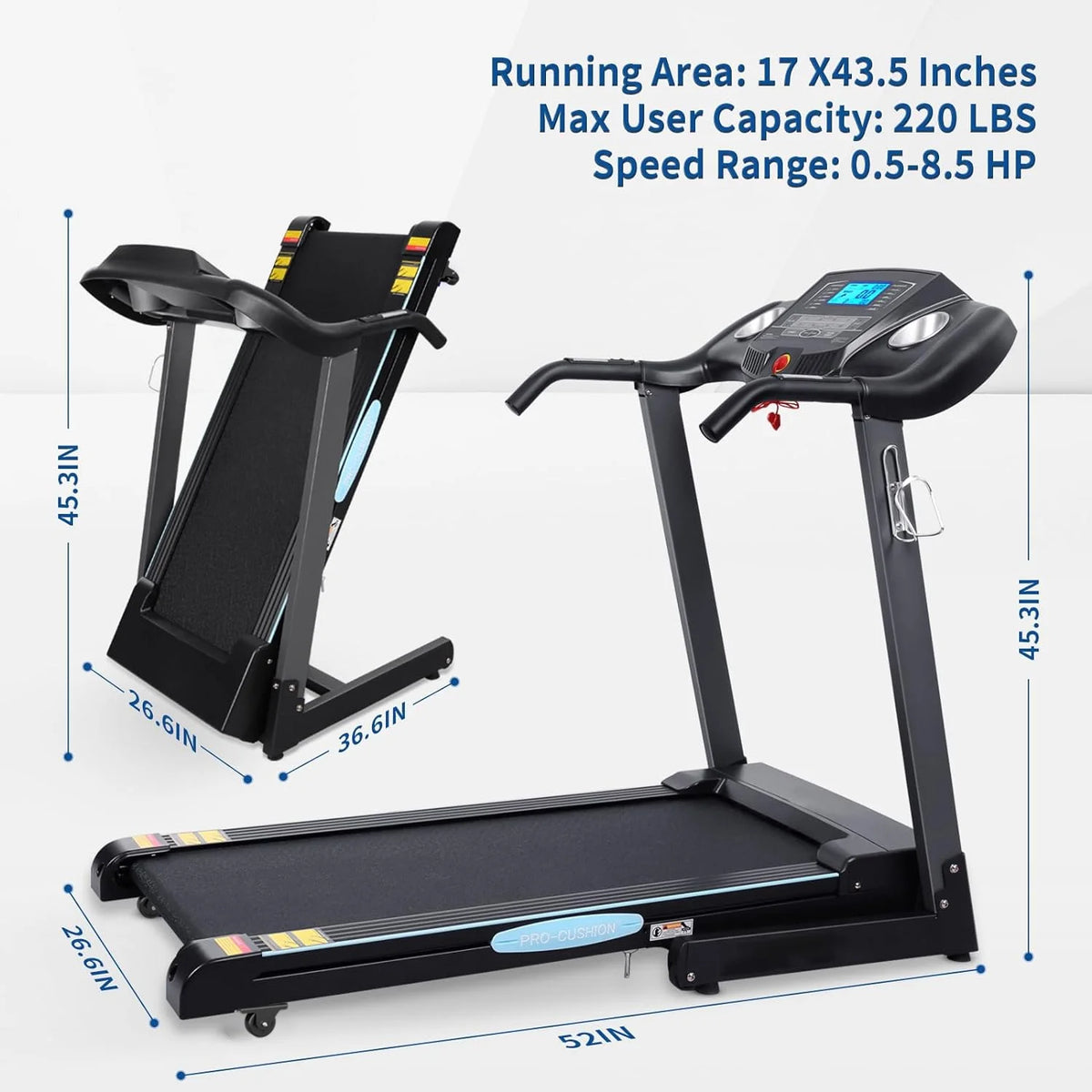 Folding Treadmill with 12-Level Automatic Incline 2.5hp Electric Treadmill K685