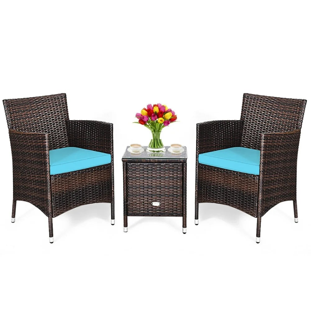 3 Piece Rattan Wicker Patio Conversation Set with Coffee Table & Chairs Y710524