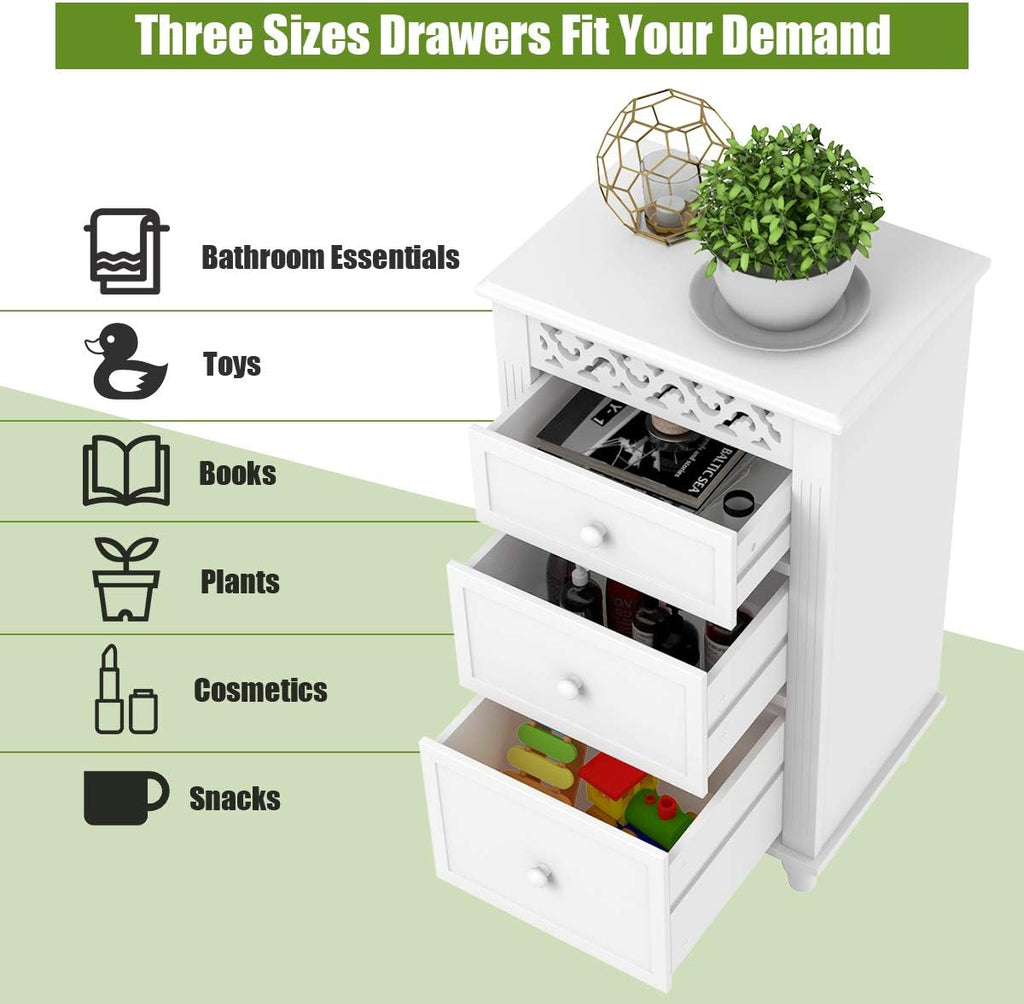 White 3 Drawer Wood Storage Cabinet F74789