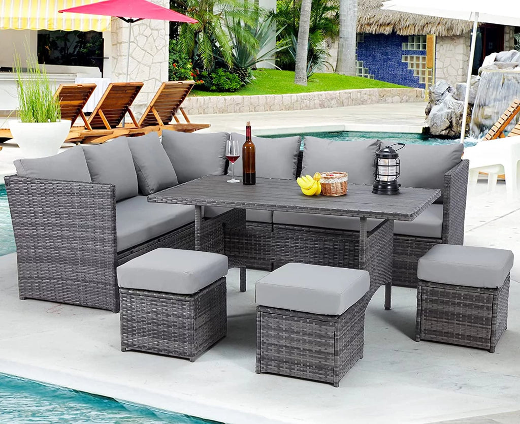 7 Piece Outdoor Sectional Sofa Rattan Wicker Dining Furniture F239