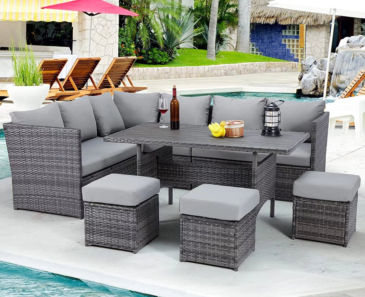 7 Piece Outdoor Sectional Sofa Rattan Wicker Dining Furniture F239